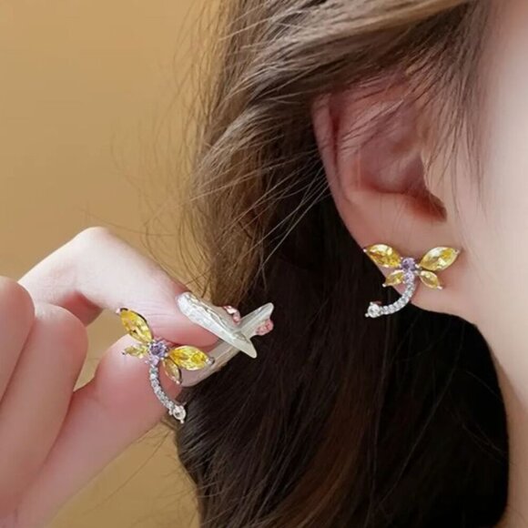 NEW Larissa Delicate Silver Plated Crystal Dragonfly Stud Earrings - Picture 2 of 5